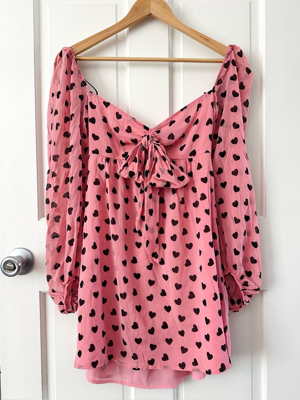 For Love & Lemons Tallulah Swing Mini Dress Silk Pink Hearts Coquette Size S - Picture 4 of 16